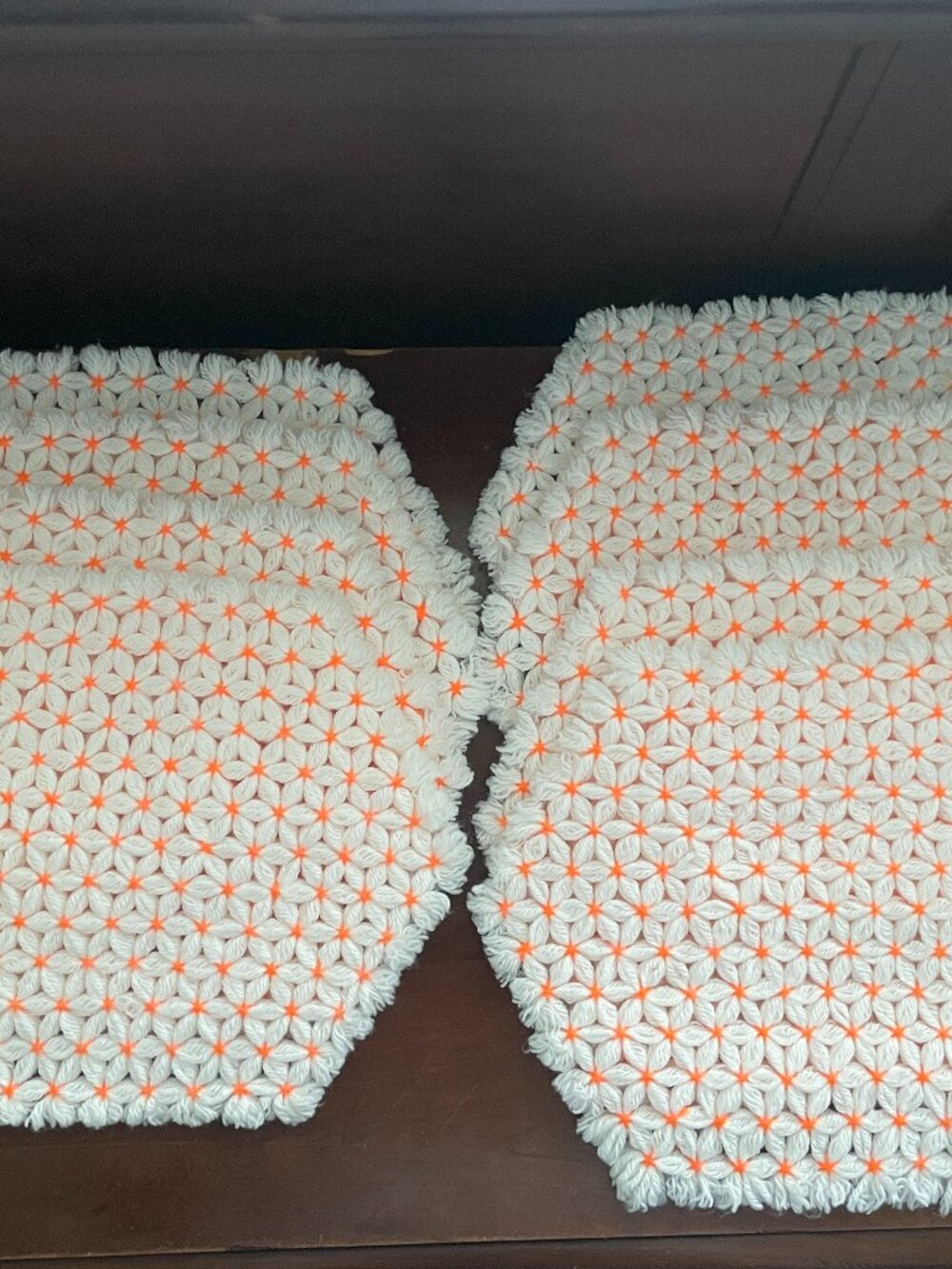 Weaved Loom Placemats Hexagon Orange White Set of 8 Rectangle
